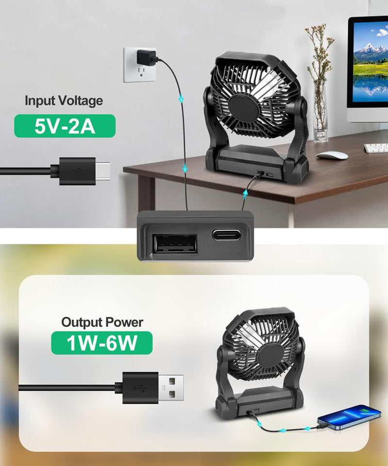 Portable Camping Fan with Light Rechargeable Battery