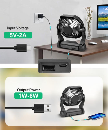 Portable Camping Fan with Light Rechargeable Battery
