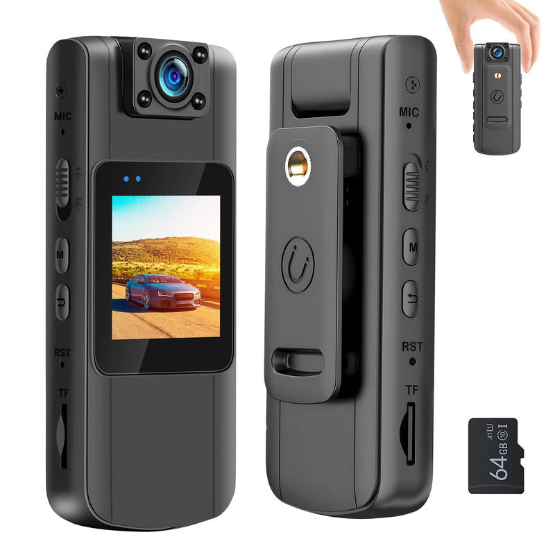Body Cameras with Audio Video Recording 64GB Wifi Body Cam with 180° Rotatable Lens Button, Night Vision, 5 Hours Recording, Wearable Security Camera Card