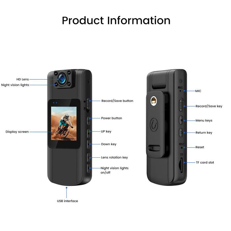 Body Cameras with Audio Video Recording 64GB Wifi Body Cam with 180° Rotatable Lens Button, Night Vision, 5 Hours Recording, Wearable Security Camera Card