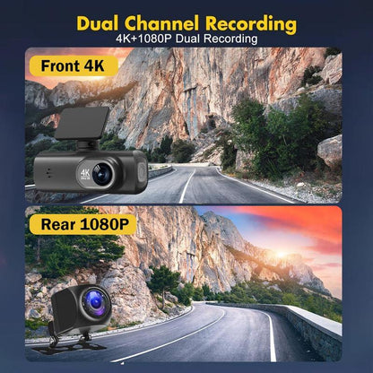 4K Dash Cam Front & Rear, Car DVR with Built in Wifi, Infrared Night Car Recorder, Loop Recording, Parking Monitor, Car Video Surveillance