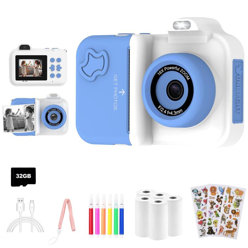 MISIRUN Kids Camera Instant Print with 1080P HD Dual-Lens Selfie Digital Camera, 32GB Card, 5 Rolls Print Paper Stickers, and 32GB Pens Christmas Birthday Gifts Toys for Girls Boys Ages 4-12