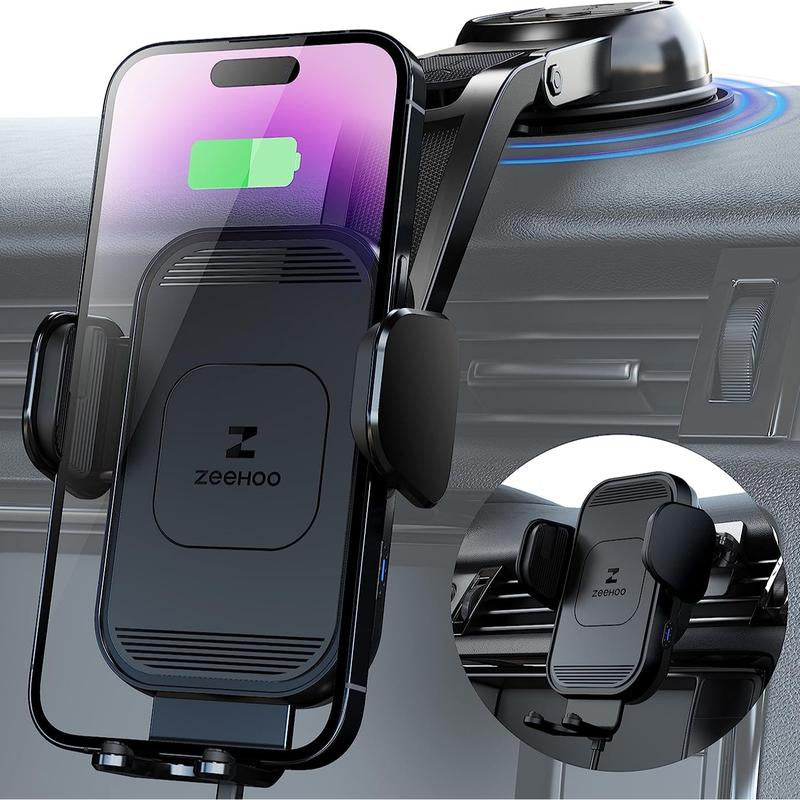 ZEEHOO 15W Fast Wireless Car Charger[Outdoorfun] & Auto-Clamping Phone Mount - Secure Dual-Mode Charging for Iphone 16/15/14/13/12/11 Pro Max/Xs & Samsung Galaxy S23/S22