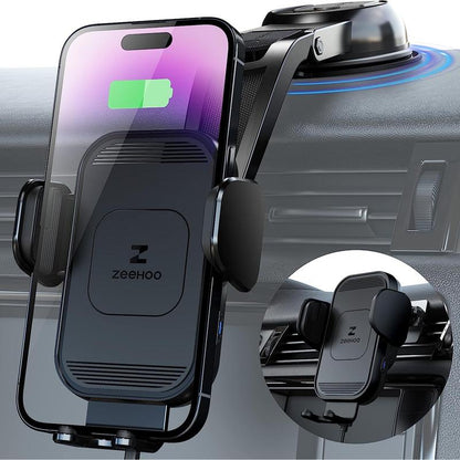 ZEEHOO 15W Fast Wireless Car Charger[Outdoorfun] & Auto-Clamping Phone Mount - Secure Dual-Mode Charging for Iphone 16/15/14/13/12/11 Pro Max/Xs & Samsung Galaxy S23/S22