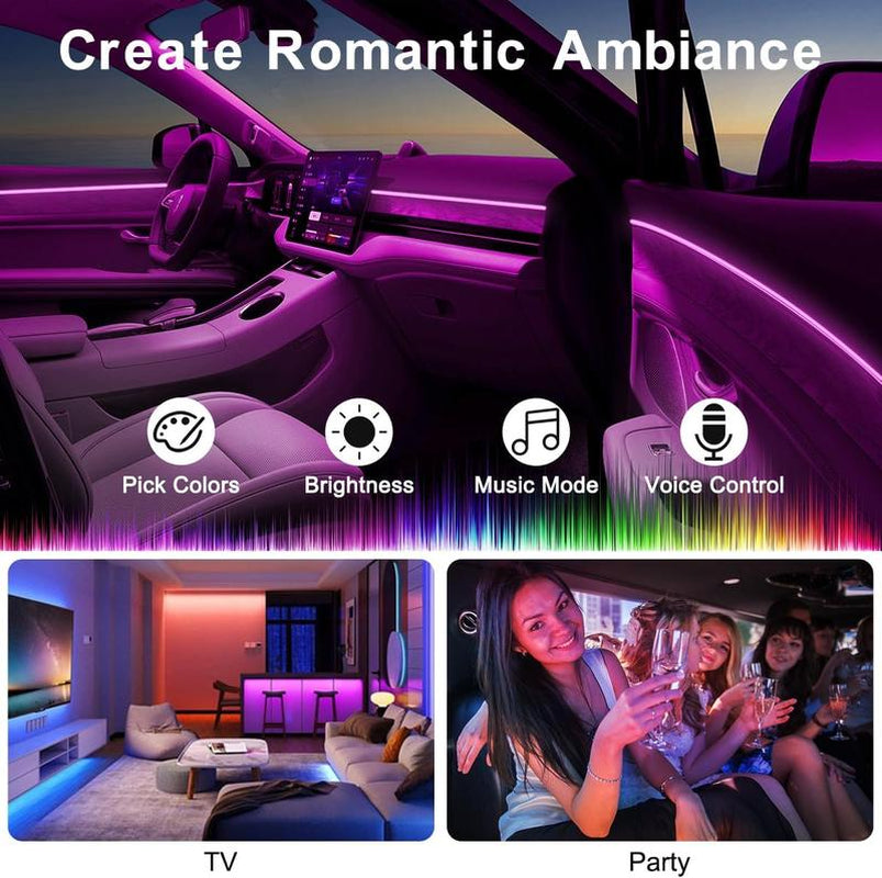 Interior LED Light Bar APP Controlled, 2-In-1 RGB 16 Million Color Ambient Lighting Kit with 157.48-Inch, Music Mode Interior Lighting Accents