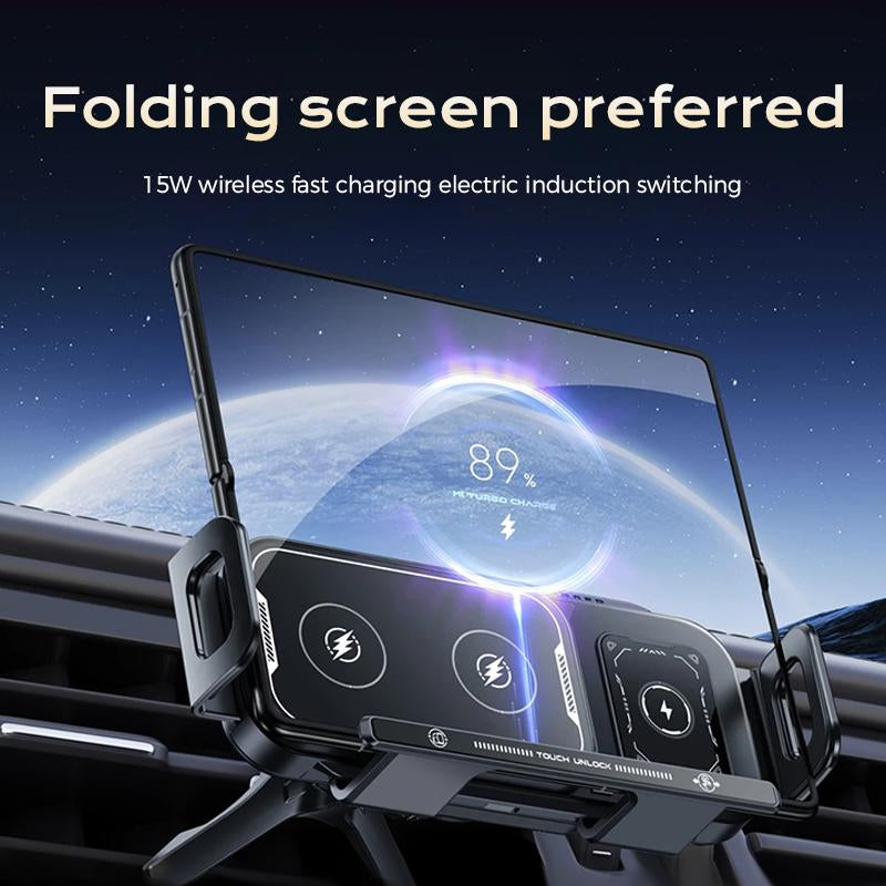 Wireless Charging Mobile Phone Car Holder, Electric Induction Opening and Closing, 90° Rotating Car Holder, 15W Wireless Fast Charging, Air Outlet + Center Console Mobile Phone Car Holder, Suitable for Iphone, Samsung, Google, Etc.