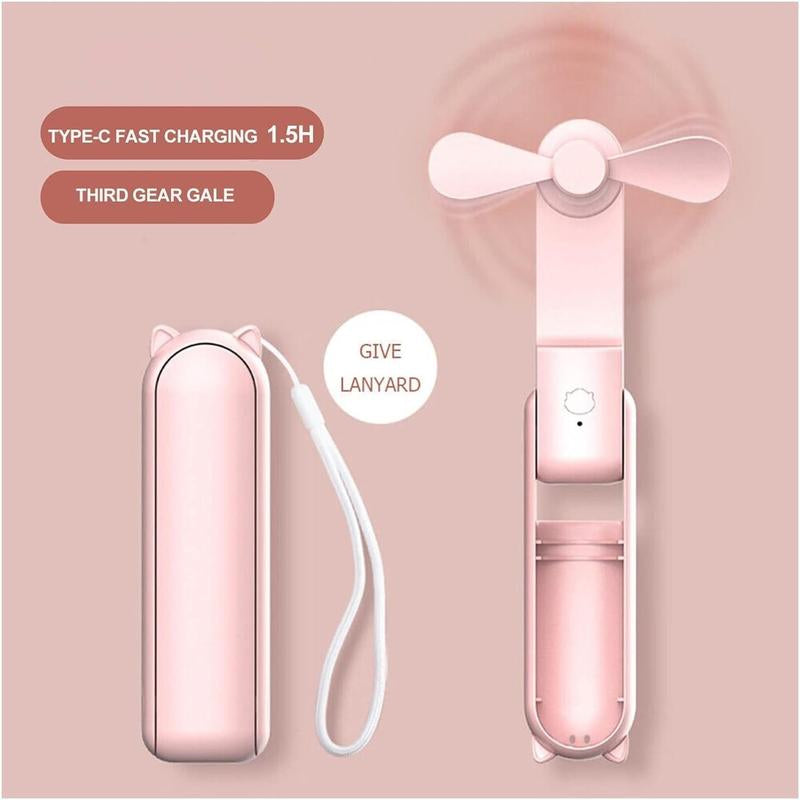 2 in 1 Mini Portable Handheld Fan, Usb Rechargeable Personal Foldable Fan for Indoor, Small Pocket Fan Travel Essentials for Outdoor, Portable Fan, Multifunction Multipurpose Fan, Compact Size, Multifunctional Fan