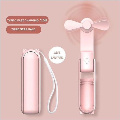2 in 1 Mini Portable Handheld Fan, Usb Rechargeable Personal Foldable Fan for Indoor, Small Pocket Fan Travel Essentials for Outdoor, Portable Fan, Multifunction Multipurpose Fan, Compact Size, Multifunctional Fan