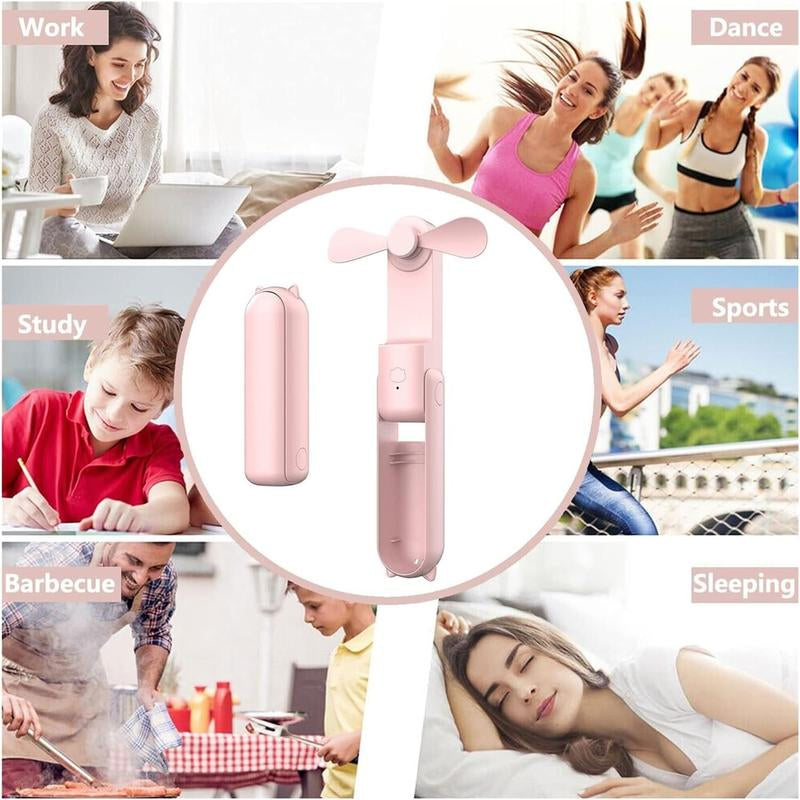 2 in 1 Mini Portable Handheld Fan, Usb Rechargeable Personal Foldable Fan for Indoor, Small Pocket Fan Travel Essentials for Outdoor, Portable Fan, Multifunction Multipurpose Fan, Compact Size, Multifunctional Fan