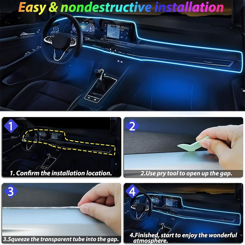 Interior LED Light Bar APP Controlled, 2-In-1 RGB 16 Million Color Ambient Lighting Kit with 157.48-Inch, Music Mode Interior Lighting Accents