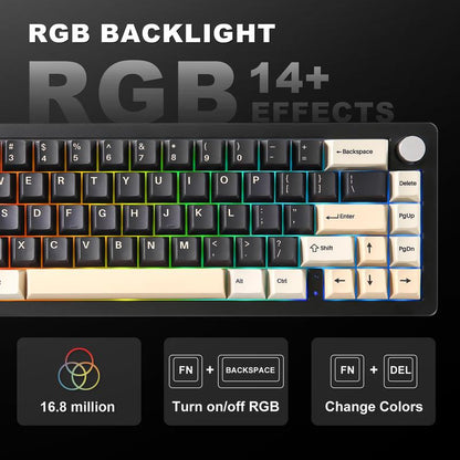 YUNZII AL66 Wireless Mechanical Keyboard, 65% Knob Control Aluminum Gaming Keyboard Bt/2.4G/Wired Hot Swappable, Gasket Mounted RGB Keyboard Metal Keyboard Mechanical Keyboard