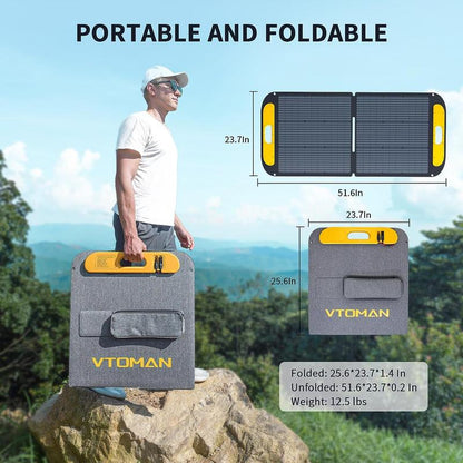 VTOMAN VS110 Portable Solar Panel for Solar Generator, 110W 19V Folding Solar Charger with 23% Efficiency, IP67 Waterproof and Adjustable Kickstands Design for Camping, RV, Outdoor Adventures (VS110)