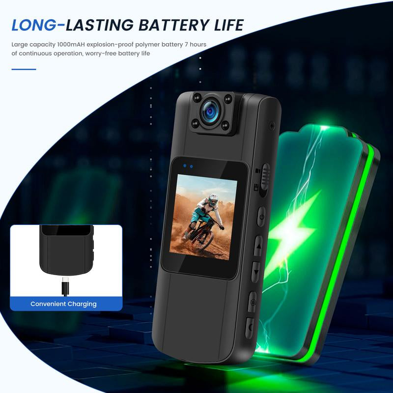 Body Cameras with Audio Video Recording 64GB Wifi Body Cam with 180° Rotatable Lens Button, Night Vision, 5 Hours Recording, Wearable Security Camera Card