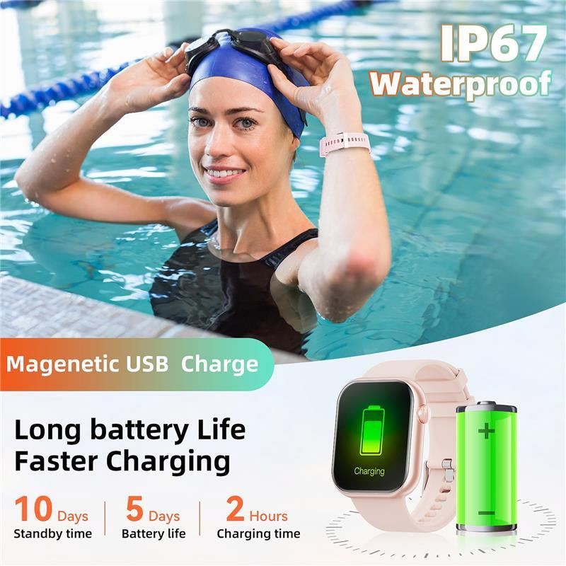 Women'S Smart Watch 1.83 Inch Touch Screen Fitness Tracker Watch IP67 Waterproof Sports Smart Watch for Android Iphone (Pink)