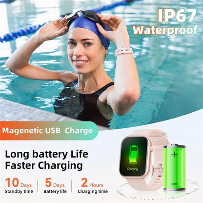 Women'S Smart Watch 1.83 Inch Touch Screen Fitness Tracker Watch IP67 Waterproof Sports Smart Watch for Android Iphone (Pink)