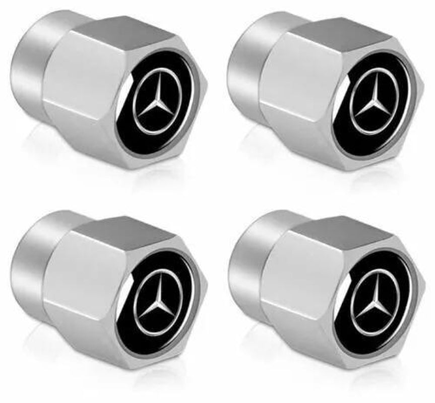 4X Mercedes Silver Alloy Tire Air Valve Stem Cap Fits Most Cars Wagons & Suvs Digital Tire