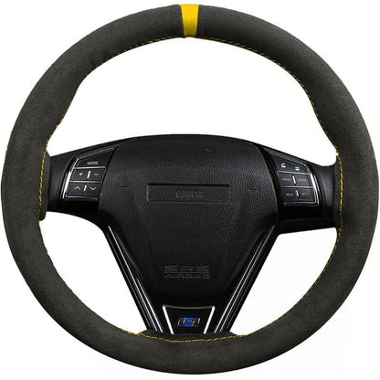 Universal Car Suede Steering Wheel Cover for Women and Men,Stitch on Wrap Car Interior Standard Size 14.5-15 Inch,Black and Blue Microfiber Leather Autos