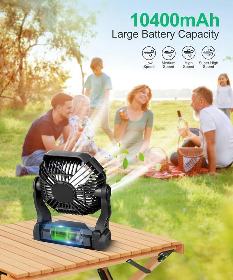 Portable Camping Fan with Light Rechargeable Battery