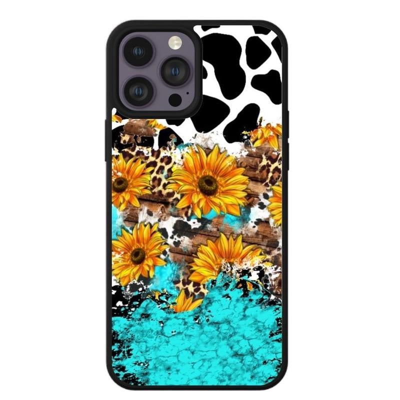 Country Style Sunflower Cow Print Phone Case Shockproof Accessories Protective Durable Protection