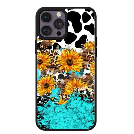 Country Style Sunflower Cow Print Phone Case Shockproof Accessories Protective Durable Protection