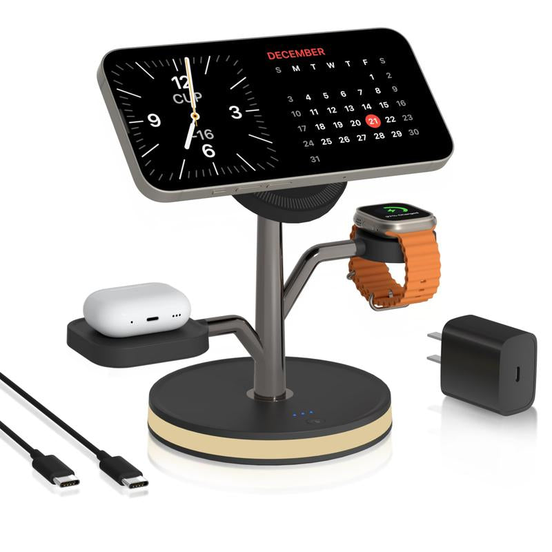 Aitek 3-In-1 Wireless Charger Series for Mag Safe Iphone 16/15/14/13/12 Series Airpods Pro Iwatch, Smartphone Wireless Charging Station Electronic Cellphone White