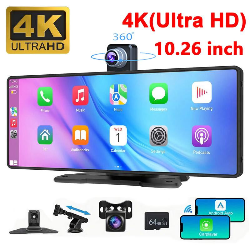 Portable Wireless Carplay Screen, 10.26 Inch 4K Ultra HD/ 7 Inch 1080P Carplay Radio Touchscreen, Car Video Players for Any Car, Big Screen Carplay