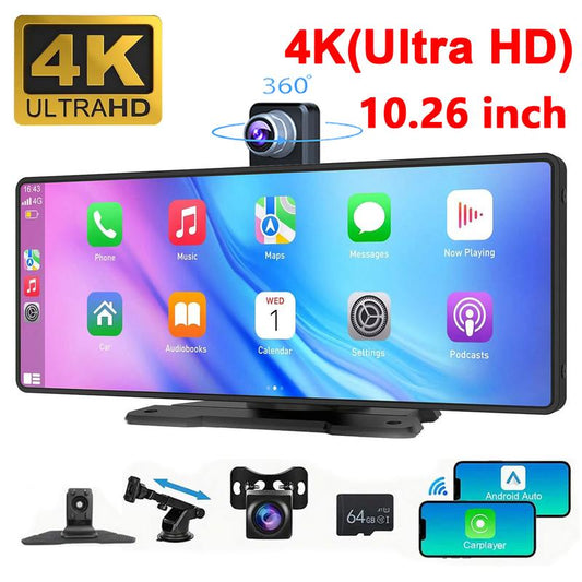 Portable Wireless Carplay Screen, 10.26 Inch 4K Ultra HD/ 7 Inch 1080P Carplay Radio Touchscreen, Car Video Players for Any Car, Big Screen Carplay