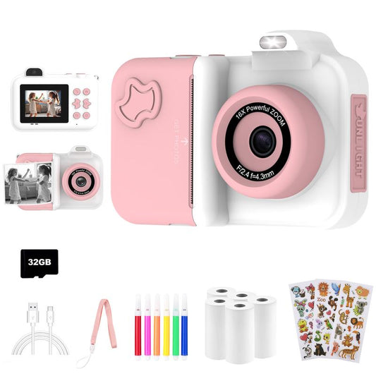 MISIRUN Kids Camera Instant Print with 1080P HD Dual-Lens Selfie Digital Camera, 32GB Card, 5 Rolls Print Paper Stickers, and 32GB Pens Christmas Birthday Gifts Toys for Girls Boys Ages 4-12