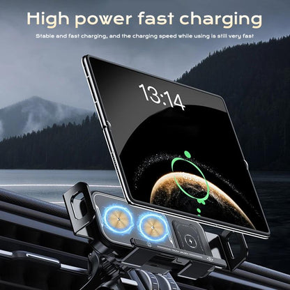 Wireless Charging Mobile Phone Car Holder, Electric Induction Opening and Closing, 90° Rotating Car Holder, 15W Wireless Fast Charging, Air Outlet + Center Console Mobile Phone Car Holder, Suitable for Iphone, Samsung, Google, Etc.