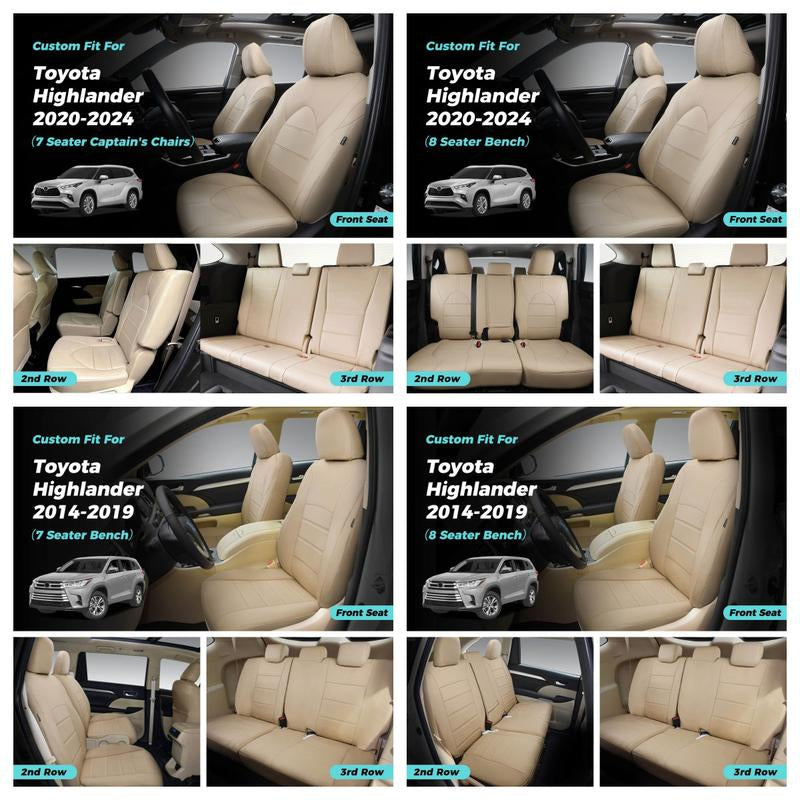For Toyota Highlander 2014-2024 Car Seat Covers, 7 Seater/ 8 Seater, Leather FREESOO Car Seat Protector Replacement