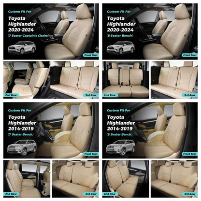 For Toyota Highlander 2014-2024 Car Seat Covers, 7 Seater/ 8 Seater, Leather FREESOO Car Seat Protector Replacement