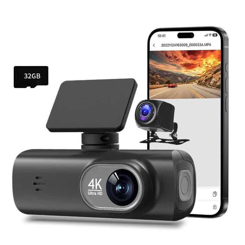 4K Dash Cam Front & Rear, Car DVR with Built in Wifi, Infrared Night Car Recorder, Loop Recording, Parking Monitor, Car Video Surveillance